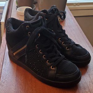 Guess Black Crystalized Wedge Sneakers